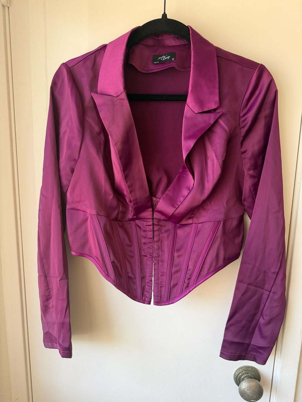 Milk & Honey Purple Satin Cropped Long Sleeve Corset Blazer